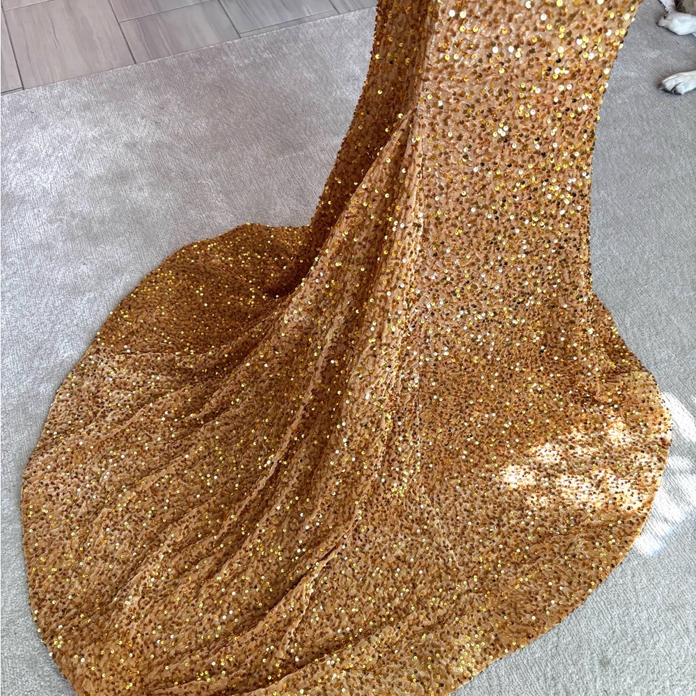 NEW Gold Dress, Sequin Dress, Gold Sequins Dress, Gold Velvet, NWOT, Size S/4 - Picture 6 of 9